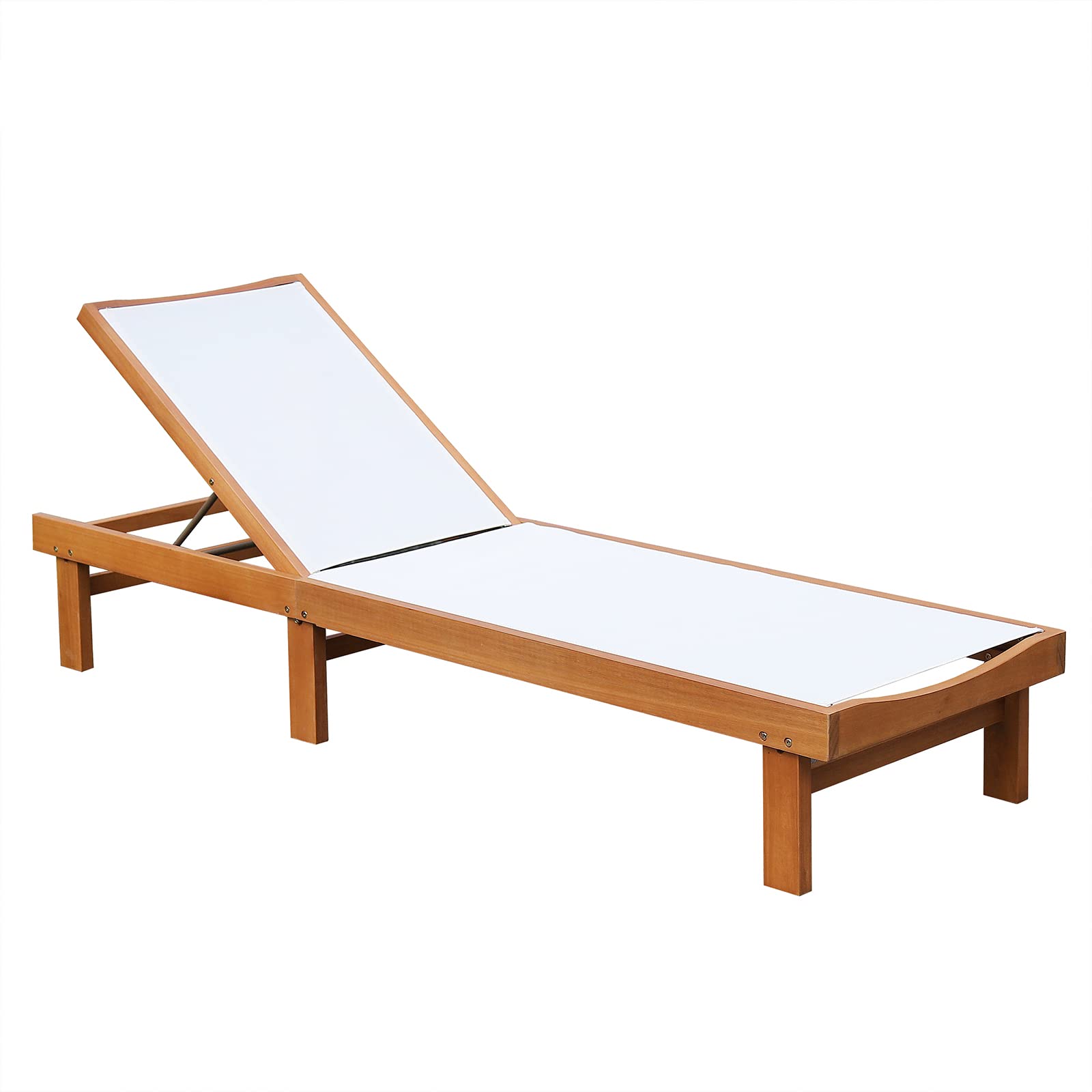 Tangkula Outdoor Wood Chaise Lounge Chair with 5 Position Adjustable Back